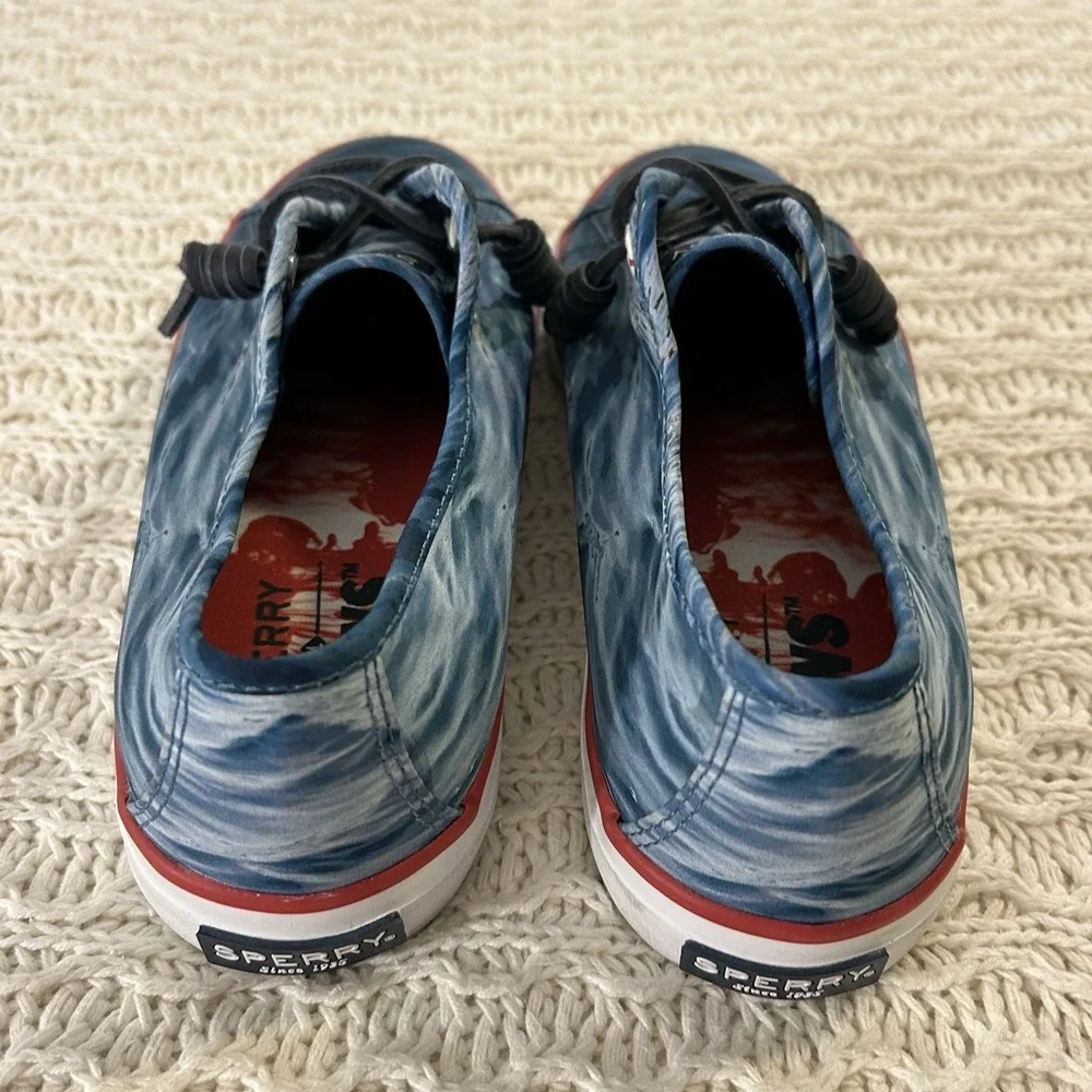 Rare Sperry Womens 8.5 JAWS Special Edition Blue Water Boat Shoes MINT Red Sole